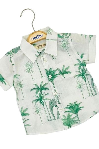 Çikoby Baby Boy Short Sleeve Cotton Elephant Patterned Shirt
