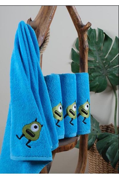 SHAL HOME Monster Embroidered 50x90cm Children's Towel - 100% Cotton Single