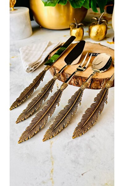 CASA DE BELLA 5 Piece Gold Antique Feather Service Set