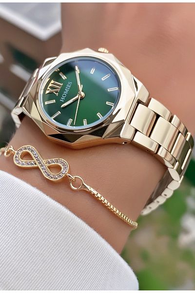 Homies Gold Colored Waterproof Women's Wristwatch and Bracelet Gift
