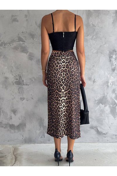 veira Leopard Patterned Slit Skirt