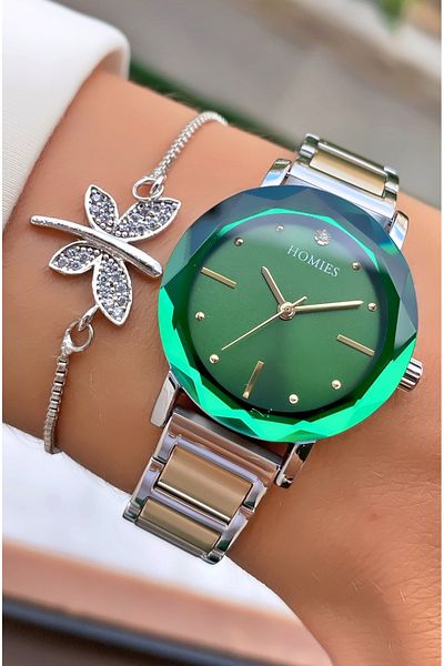 Homies Yellow Silver Colored Waterproof Women's Wristwatch and Bracelet Gift