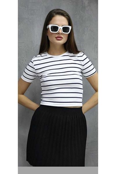 Destina Collection Striped Basic Crop Blouse - Women's, Camisole Fabric, Short Sleeve
