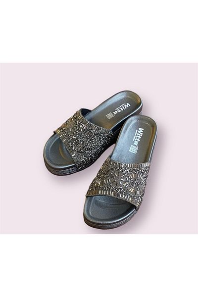 Witta Women's Jewelled Wedge Heel Lightweight Comfortable Slippers