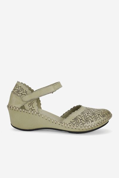 TUNAELLİ Sandale de damă din piele naturală verde, mărimea 35-41-42, cu toc cu pană, cu deschidere laterală
