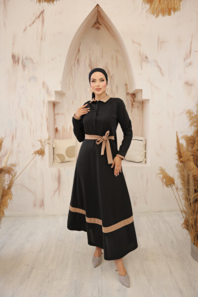 Esre Store 4466 - Yakalı Tesettür Elbise Siyah
