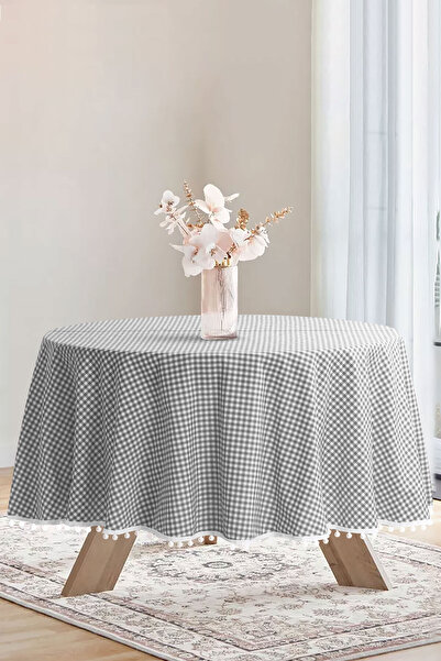 Soft Kare بوميل القماش القطني جولة بوم بوم مفرش المائدة القماش القطني جولة