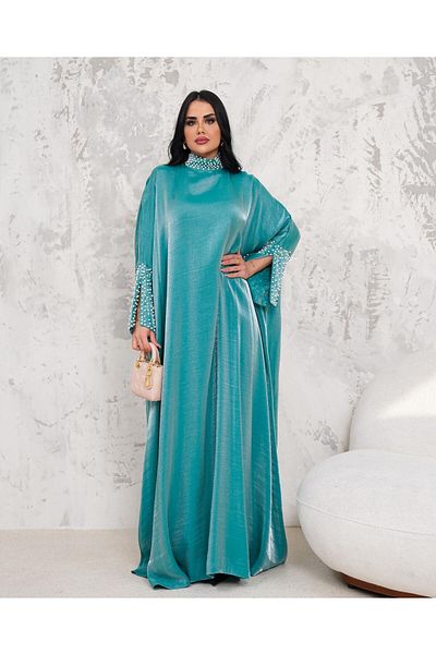MAY MARA WOMEN'S DOMINANT COLLAR AND SLEEVES PEARL EMBROIDERED COMFORTABLE FIT DRESS