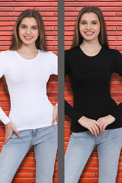 Emsey Ayakkabı & Giyim ZERO COLLAR LONG SLEEVE BLACK AND WHITE LYCRAL VISKOSE FABRIC BODY 2 PIECES