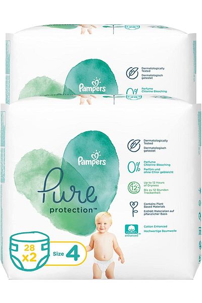 Pampers Pure Protection Diapers, Size 4, 9-14kg, 56 Ct Pack Of 2 Pieces
