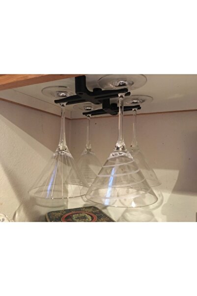 NetWork Mühendislik Şaraplik- Kadeh Raf Altı Siyah Renk