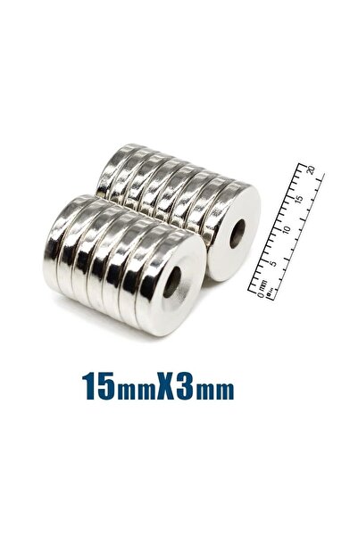 Hdg Havşa Delikli Çok Güçlü Neodyum Mıknatıs Magnet 15x3 mm - D10/D5mm delik Çapı - 2 adet