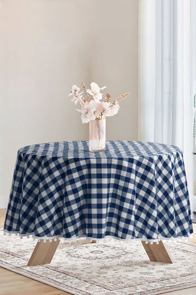 Soft Kare بوميل القماش القطني جولة بوم بوم مفرش المائدة القماش القطني جولة