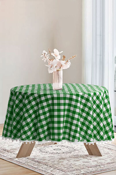 Soft Kare بوميل القماش القطني جولة بوم بوم مفرش المائدة القماش القطني جولة