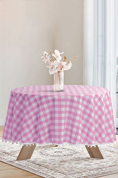 Soft Kare بوميل القماش القطني جولة بوم بوم مفرش المائدة القماش القطني جولة