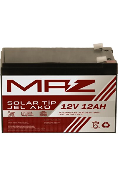 Maz Akü 12 Volt 12 Amper Solar Jel Akü 12V 12AH Güneş Paneli Akü