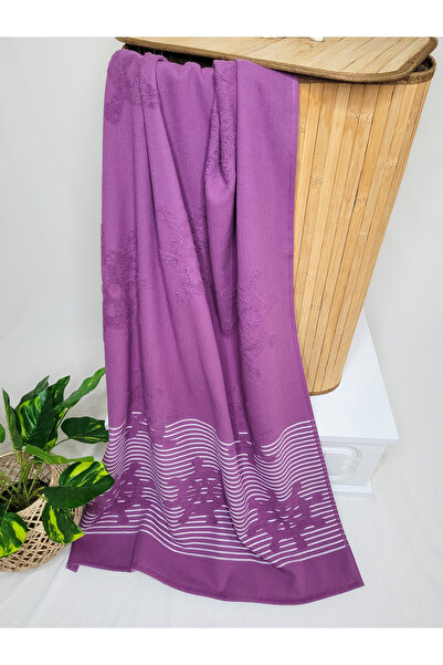 100% Pamuk Desenli Plaj Havlusu 70x140 Cm Mor