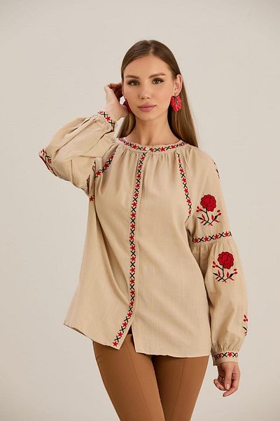 MAY MARA Дамска бродирана бродирана риза от естествен лен с ръкави и яка