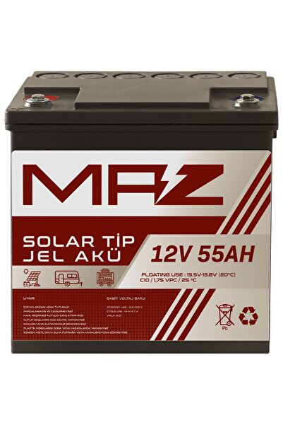 Maz Akü 12 Volt 55 Amper (AH) Solar Jel Akü (GÜNEŞ PANELİ AKÜ)