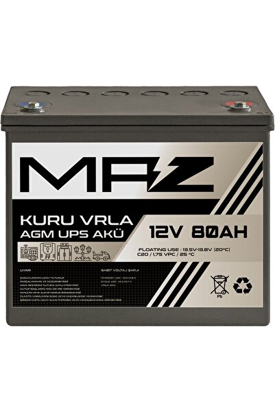 Maz Akü 12 Volt 80 Amper (Ah) Kuru AGM VRLA Güç Kaynağı UPS Akü