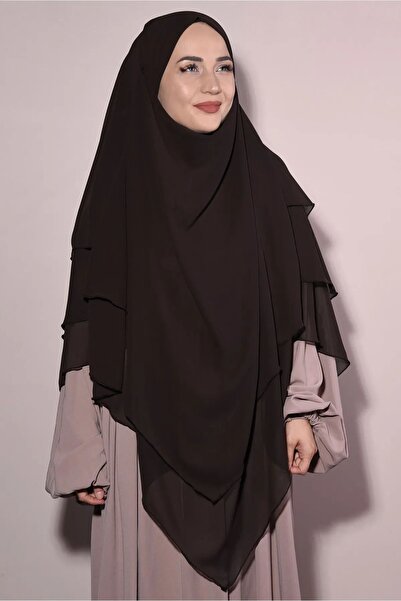 Luna Nueva جلد جاهز ثلاث طبقات شيفون حج عمرة شال سوفليه خيمار حجاب بني