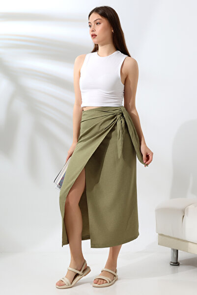 Butik Beyza Yandan Bağlamalı Keten Etek