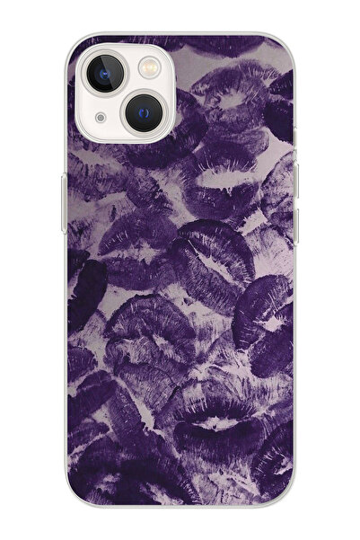moonset Iphone 13 Uyumlu Mor Dudaklar Tasarımlı Baskılı Şeffaf Telefon Kılıfı