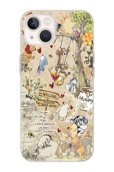 moonset Iphone 15 Uyumlu Winnie The Pooh Kolaj Tasarımlı Baskılı Şeffaf Telef...