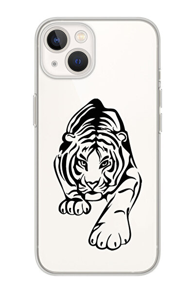 moonset Iphone 15 Uyumlu Kaplan Tasarımlı Baskılı Şeffaf Telefon Kılıfı