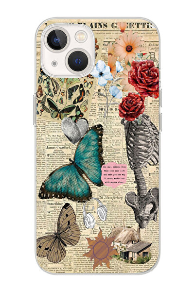 moonset Iphone 13 Uyumlu Kelebek Kolaj Tasarımlı Baskılı Şeffaf Telefon Kılıfı