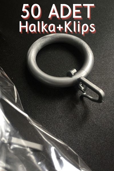 perhal perde ve halı 50 PIECES Gray Rustic Curtain Ring and Clip - Rustic Ring and Hook