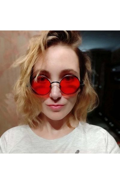 HGM Red Round Metal Frame Sunglasses Women High Quality Uv400