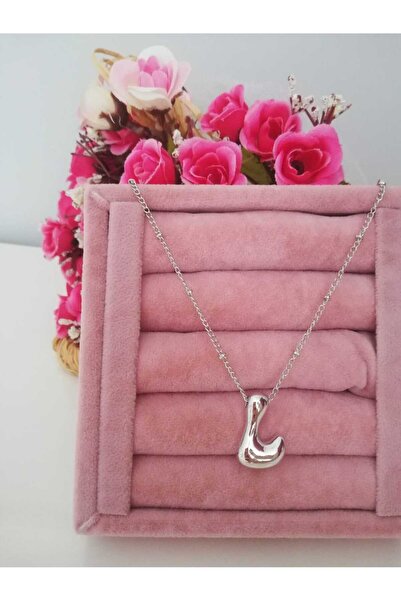 Judas Takı Balloon L Letter Silver Necklace, Initial Necklace
