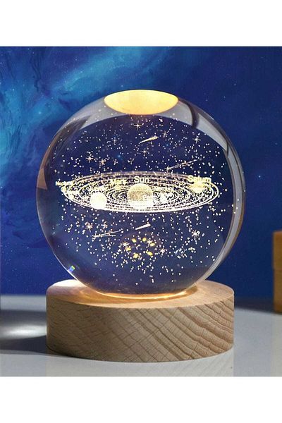 Sarego Illuminated Decorative 3D Crystal Glass Ball Night Light with USB Wooden Base Home Room Business Office Desktop Vip Set