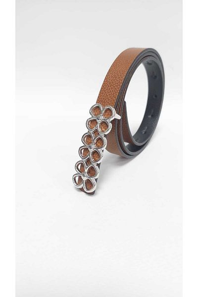 Kemerix Silver Buckle Reversible Women's Thin Belt