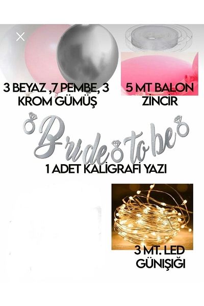 Deniz Party Store Silver Bride To Beperi LED Lighted Calligraphy Lettering Macarons Pink Chrome Silver White Chain Balloon Set