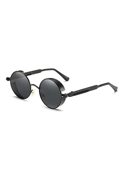 Schulzz Retro Vintage Steampunk Gothic Style Round Sunglasses Black