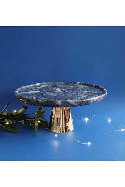 Panoramas Home Natural Marble Cake Stand with Brass Feet