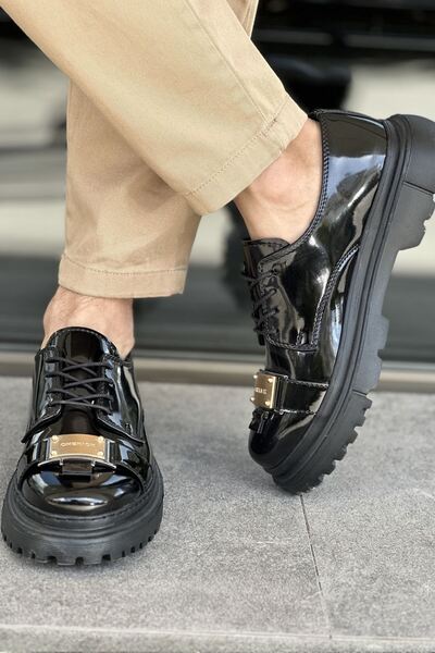 BZ Moda B2402 Pantofi ortopedici clasici pentru bărbați din piele lăcuită - Daily Black RST