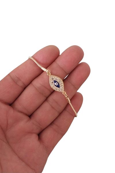 SEVENSLEEPERS Gold Color Evil Eye Bracelet, Zircon Stone Look Elevator Bracelet Adjustable