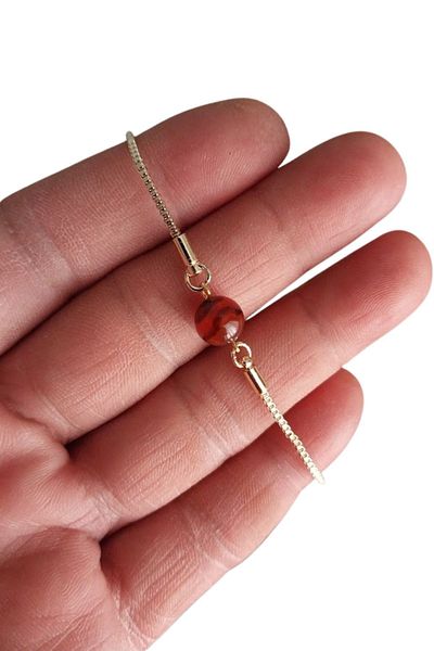 SEVENSLEEPERS Natural Stone Agate Beaded Bracelet, Elevator Adjustable According to Wrist, Gold Color Plated