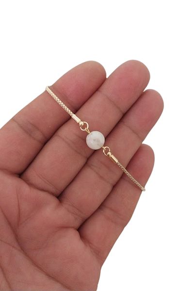 SEVENSLEEPERS Beaded Natural Stone with Elevator and Adjustable Wrist Moonstone - Gold Color Plated