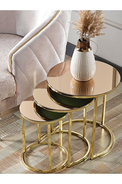 SEDAŞ LIVING UNITS 3 Lü Bronz Ayna Gold Metal Zigon Sehpa Sehpa-zigon-3lüsehba
