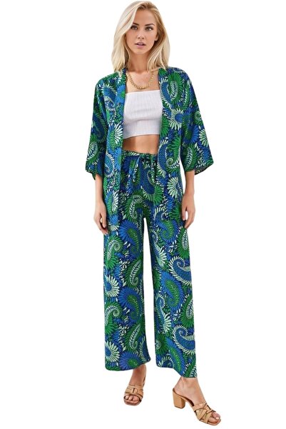 Cassime Zeleni ležerni kimono za plažu - ženska letnja haljina sa šalom