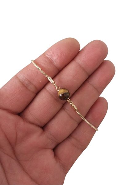 SEVENSLEEPERS Elevator Beaded Natural Stone Tiger Eye - Bracelet, Gold Color