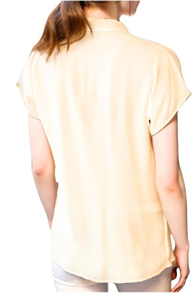 Cassime Ecru Viscose Short Sleeve Bat Sleeve Women's Shirt - Buttoned