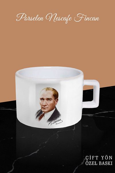 yhfoto White Coffee Cup with Ataturk Design - Reversible Glass *Yh275