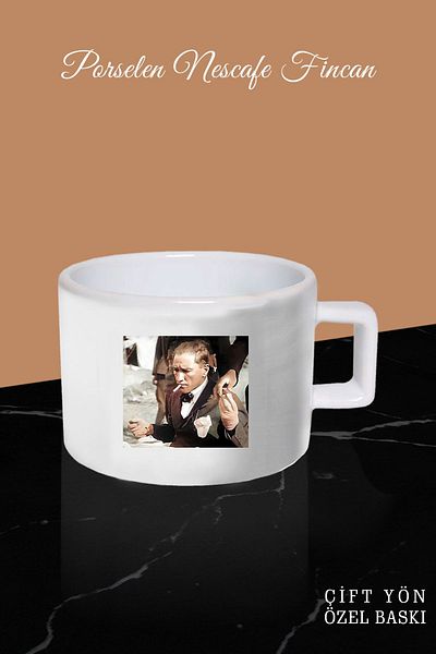 yhfoto Kemal Atatürk Designed White Coffee Cup - Reversible, Charisma Atam Cup *yh171