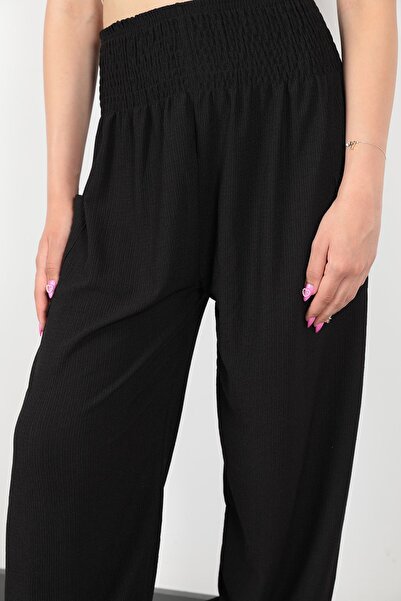 GİYSA سروال يوجا نسائي أسود - ملفوف فضفاض، جيب جزار، 10001