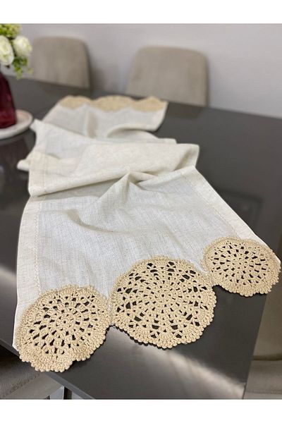 Parla Life Runner cu motive din țesătură de in de culoare crem (dimensiune personalizată)